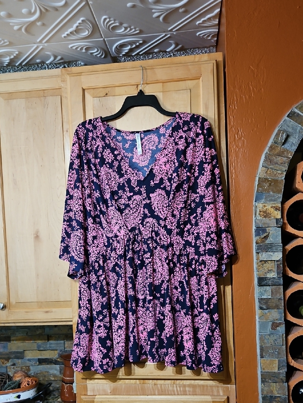 Dear Scarlett Dearest Dreamer Peplum Top V-Neck Navy Blue Pink Floral Print